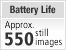 Battery Life Approx. 550 still images