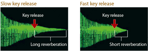 Key Off Simulator reproducing tonal variations resulting from finger release