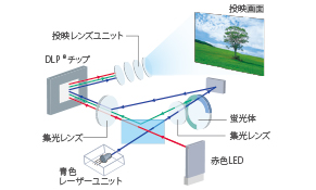 Laser & LED Hybrid Light Source supporting high-brightness projection without mercury